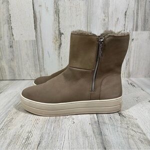 J Slides Women’s Side Zip Taupe Faux Fur-Lined‎ Platform Ankle Boots #559